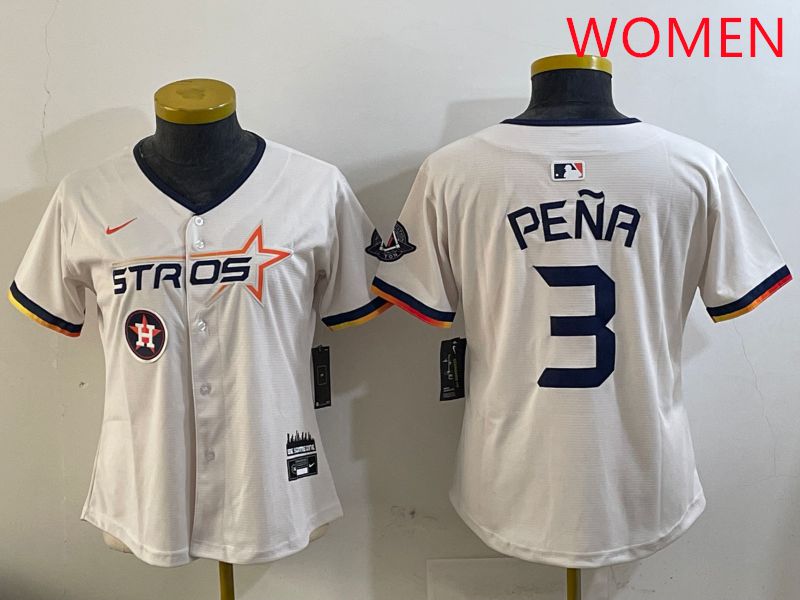 Women Houston Astros #3 Pena Cream Three generations Joint Name 2025 Nike MLB Jersey style 17->youth mlb jersey->Youth Jersey